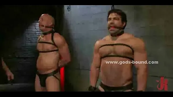 Couple of gay sex toys bound in leather أنبوب جديد ساخن