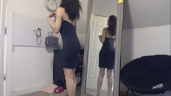 Petite Goth Girl Flirting with Herself in the Mirror, Changing Clothes Tiub segar panas