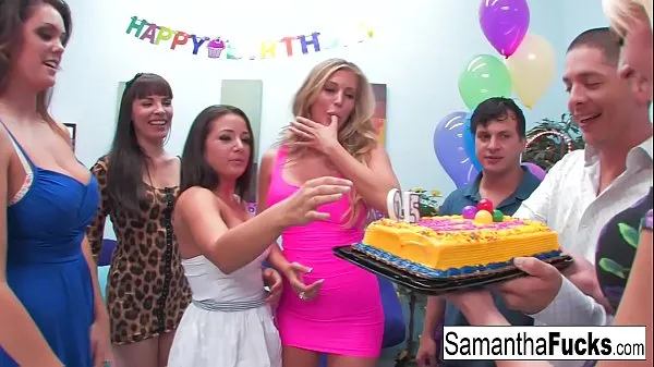 뜨거운 Samantha celebrates her birthday with a wild crazy orgy 신선한 튜브