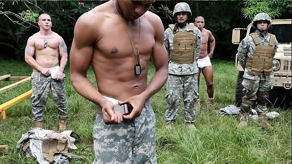 Hete Horny soldiers training before their gangbang verse buis