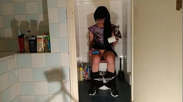 Hot Sexy goth teen pee & crap while play with her phone pt1 HD fresh Tube