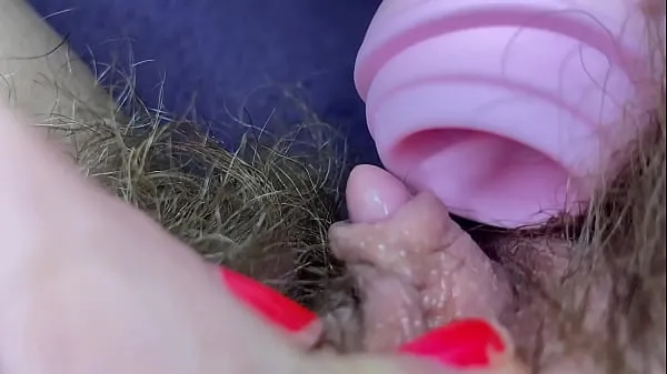 Hete Testing Pussy licking clit licker toy big clitoris hairy pussy in extreme closeup masturbation verse buis