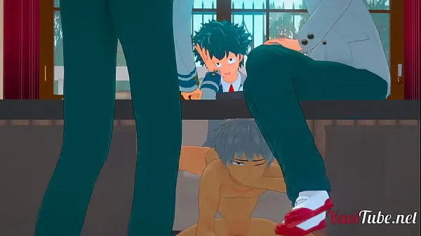 热的 Boku No Hero Yaoi 3D - Deku fucks Bakugou under the table while talking to Todoroki and Kaminari - Bareback Anal Creampie 新鲜的管