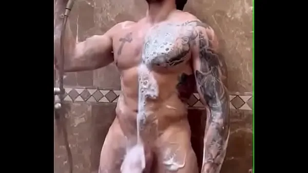 Varm Solo shower with a huge dick färsk tub
