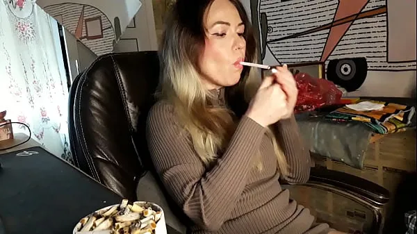Hot modest wife smokes a cigarette fresh Tube