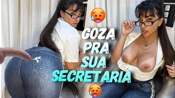 Gorąca ROLEPLAY you are the boss and will fuck your sexy latina secretary POV SEX blowjob cum on her big butt in jeans pants świeża tuba