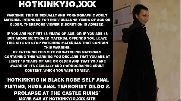 Kuuma Hotkinkyjo in black robe self anal fisting, huge anal terrorist dildo & prolapse at the castle ruins tuore putki