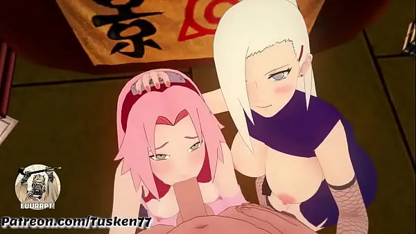 Vroča NARUTO 3D HENTAI: Kunoichi Sluts Ino & Sakura thanking their hero Naruto sveža cev