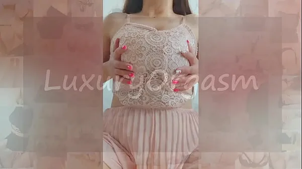 热的 Pretty girl in pink dress and brown hair plays with her big tits - LuxuryOrgasm 新鲜的管