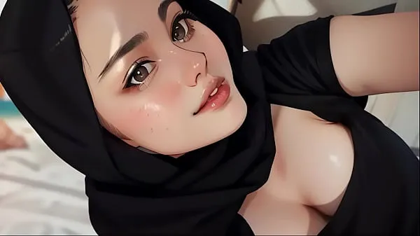 Varm plump hijab playing toked färsk tub