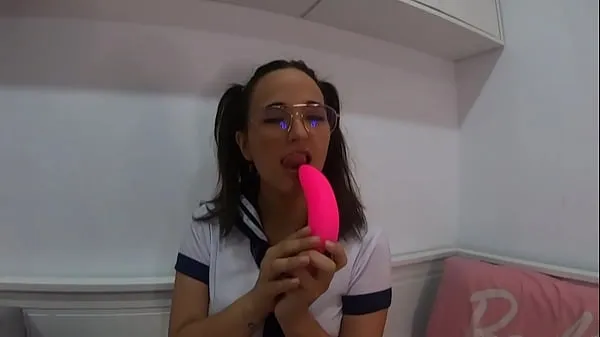 Hot Cosplay student girl with glasses pigtail and dildo -CLAUDIA BAVEL fresh tube