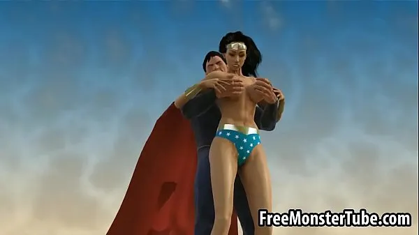 Hete 3D Wonder Woman sucking on Superman's hard cock verse buis